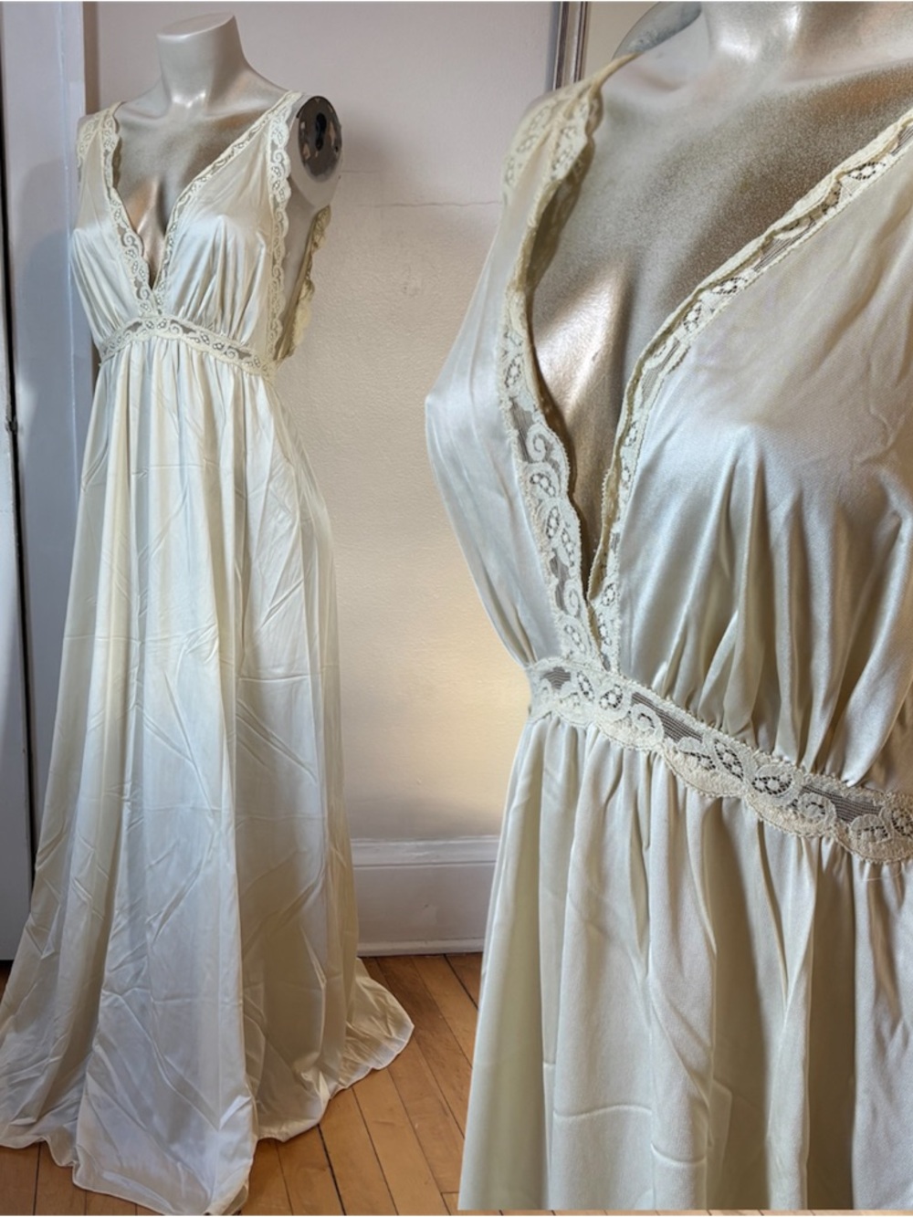 Vintage Olga Secret Hug V-Neck Maxi Nightgown